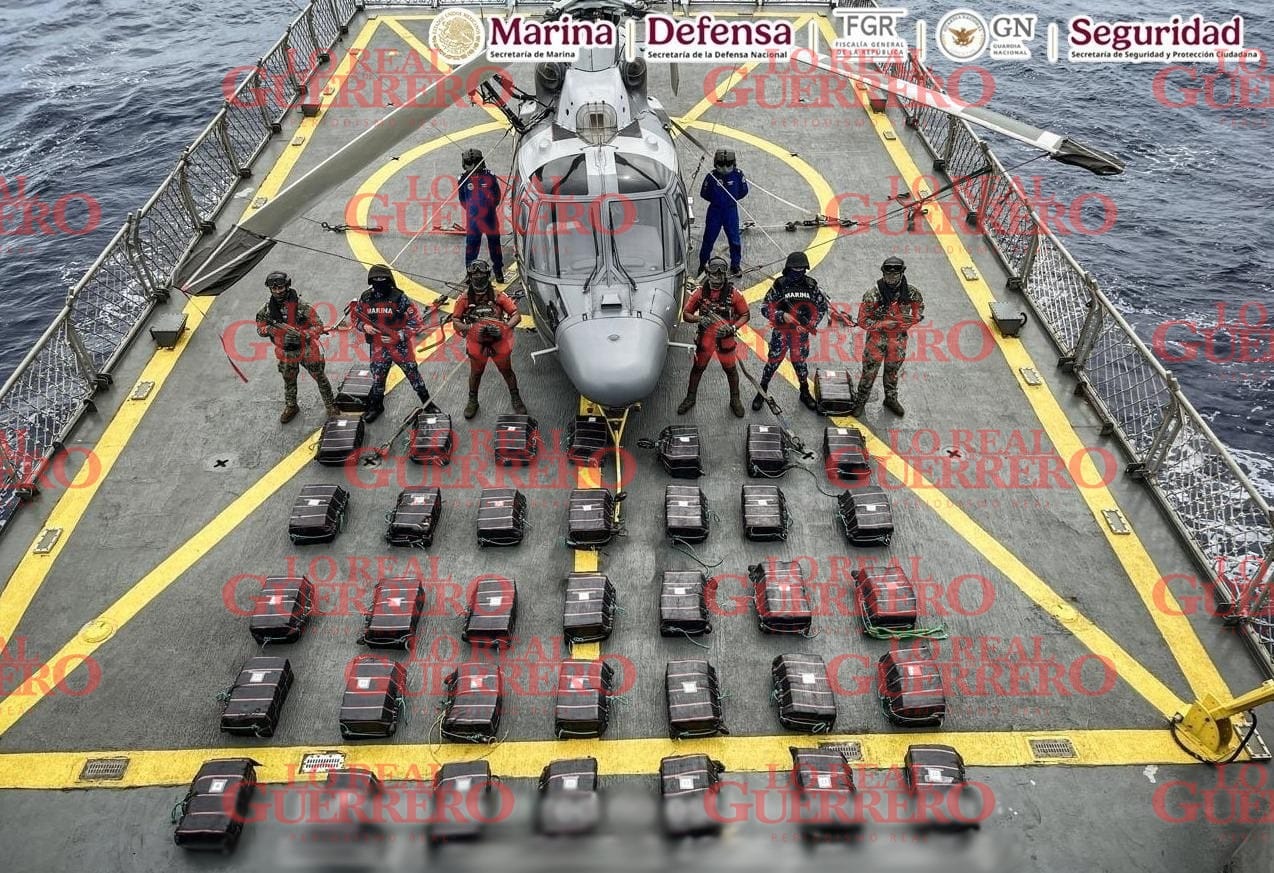 Interceptan embarque de cocaína con valor superior a 263 millones de pesos en Guerrero  *** El operativo fue encabezado por la Armada de México; se evitó la distribución de más de 2 millones de dosis